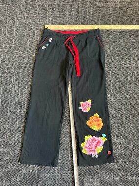 Nick and Nora Women's Pajamas Sweatpants Large Black Floral Print Drawstring